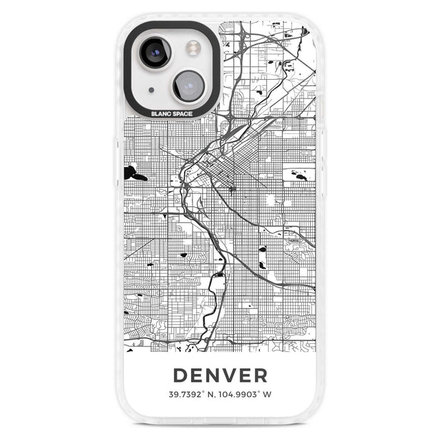 Map of Denver, Colorado Phone Case iPhone 15 Plus / Magsafe Impact Case,iPhone 15 / Magsafe Impact Case Blanc Space