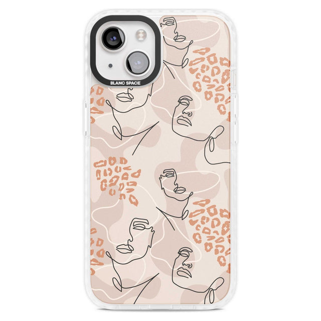 Leopard Print Stylish Abstract Faces Phone Case iPhone 15 Plus / Magsafe Impact Case,iPhone 15 / Magsafe Impact Case Blanc Space
