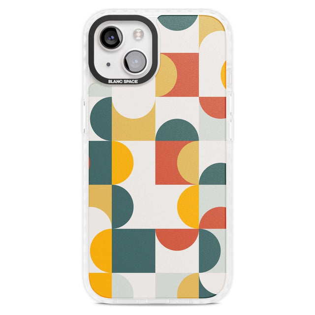 Abstract Retro Shapes: Muted Colour Mix Phone Case iPhone 15 Plus / Magsafe Impact Case,iPhone 15 / Magsafe Impact Case Blanc Space