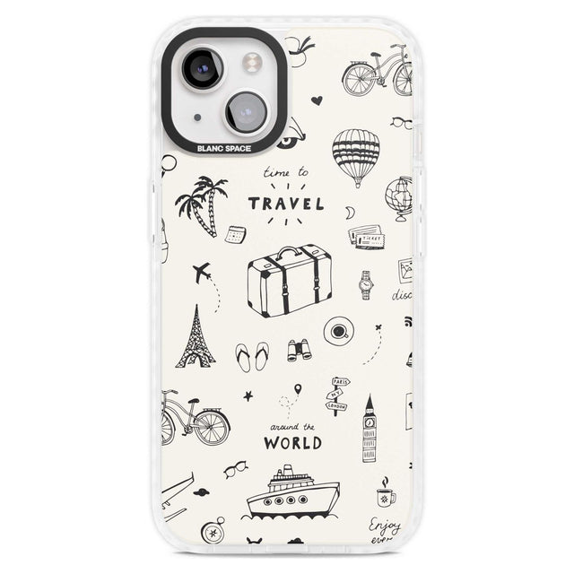 Cute Travel Pattern, White on Phone Case iPhone 15 Plus / Magsafe Impact Case,iPhone 15 / Magsafe Impact Case Blanc Space