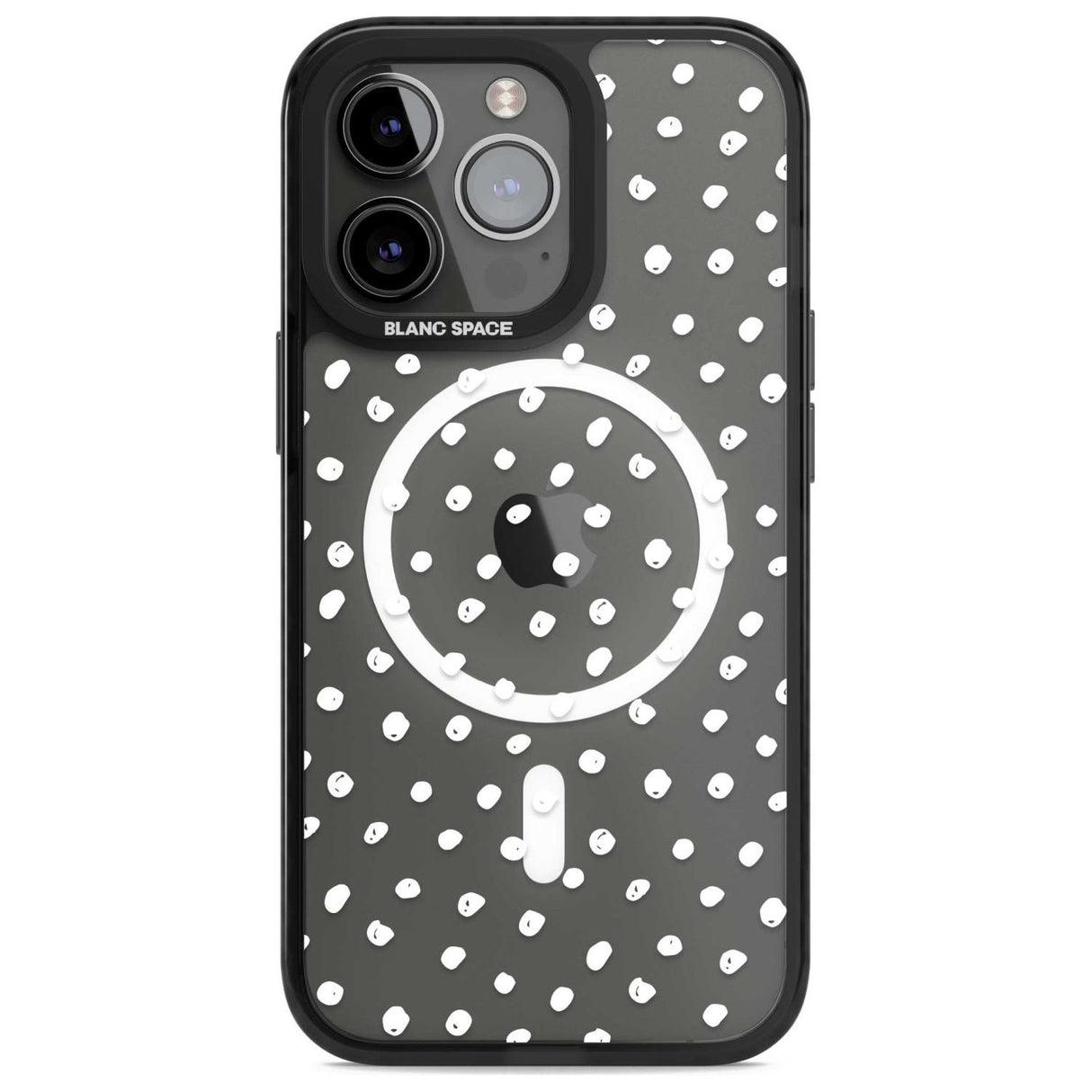 Messy White Dot Pattern Phone Case iPhone 15 Pro Max / Magsafe Black Impact Case,iPhone 15 Pro / Magsafe Black Impact Case,iPhone 14 Pro Max / Magsafe Black Impact Case,iPhone 14 Pro / Magsafe Black Impact Case,iPhone 13 Pro / Magsafe Black Impact Case Blanc Space