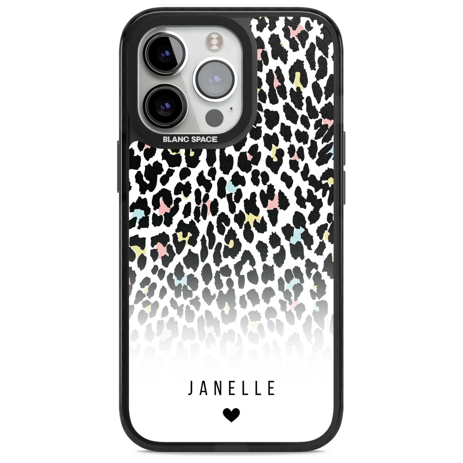 Personalised Pastel Leopard Spots Custom Phone Case iPhone 15 Pro Max / Magsafe Black Impact Case,iPhone 15 Pro / Magsafe Black Impact Case,iPhone 14 Pro Max / Magsafe Black Impact Case,iPhone 14 Pro / Magsafe Black Impact Case,iPhone 13 Pro / Magsafe Black Impact Case Blanc Space
