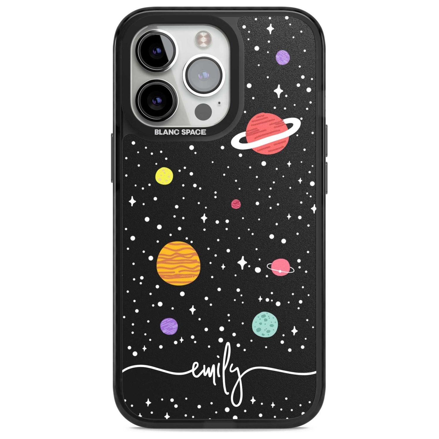 Personalised Cute Cartoon Planets Phone Case iPhone 15 Pro Max / Magsafe Black Impact Case,iPhone 15 Pro / Magsafe Black Impact Case,iPhone 14 Pro Max / Magsafe Black Impact Case,iPhone 14 Pro / Magsafe Black Impact Case,iPhone 13 Pro / Magsafe Black Impact Case Blanc Space