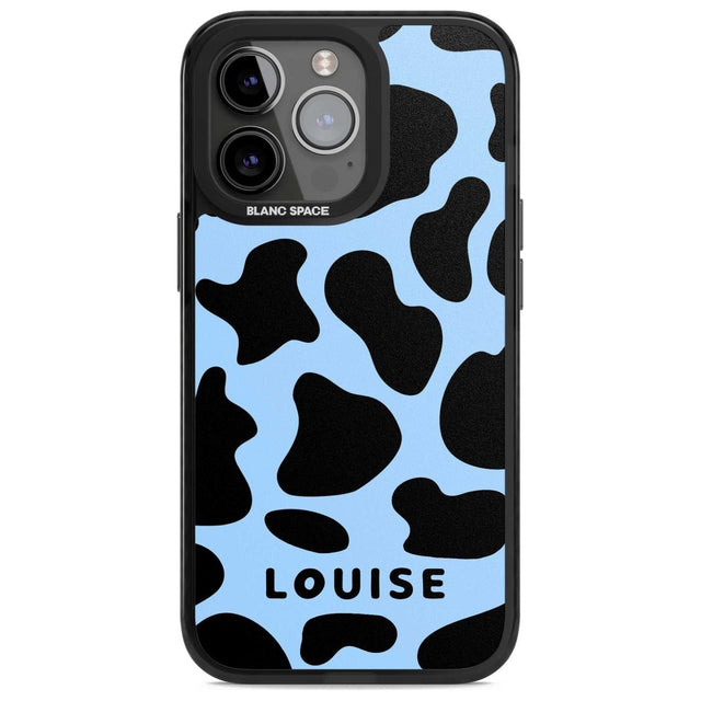 Personalised Blue and Black Cow Print Custom Phone Case iPhone 15 Pro Max / Magsafe Black Impact Case,iPhone 15 Pro / Magsafe Black Impact Case,iPhone 14 Pro Max / Magsafe Black Impact Case,iPhone 14 Pro / Magsafe Black Impact Case,iPhone 13 Pro / Magsafe Black Impact Case Blanc Space