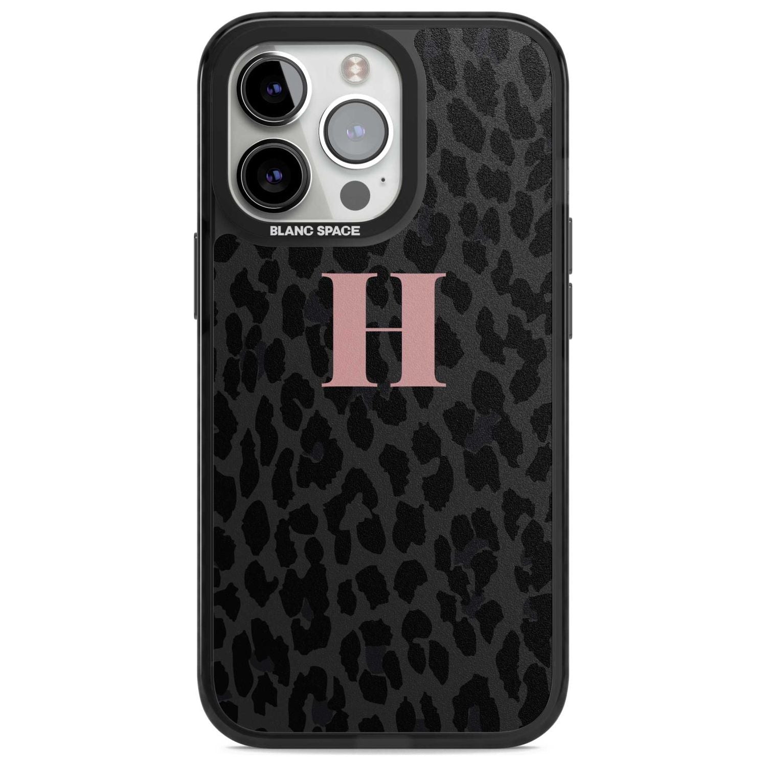 Personalised Small Pink Leopard Monogram Custom Phone Case iPhone 15 Pro Max / Magsafe Black Impact Case,iPhone 15 Pro / Magsafe Black Impact Case,iPhone 14 Pro Max / Magsafe Black Impact Case,iPhone 14 Pro / Magsafe Black Impact Case,iPhone 13 Pro / Magsafe Black Impact Case Blanc Space