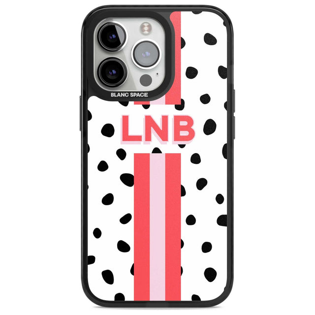 Personalised Polka & Pink Stripe Custom Phone Case iPhone 15 Pro Max / Magsafe Black Impact Case,iPhone 15 Pro / Magsafe Black Impact Case,iPhone 14 Pro Max / Magsafe Black Impact Case,iPhone 14 Pro / Magsafe Black Impact Case,iPhone 13 Pro / Magsafe Black Impact Case Blanc Space