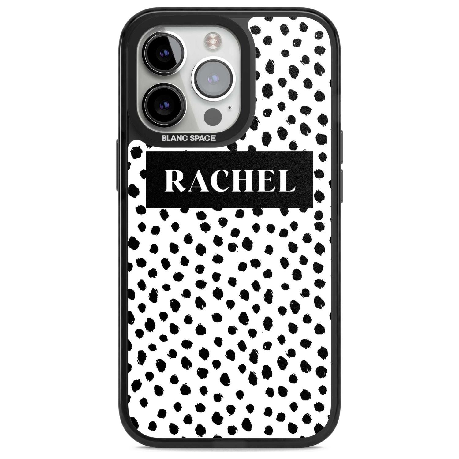 Personalised Black Bar & Dots Custom Phone Case iPhone 15 Pro Max / Magsafe Black Impact Case,iPhone 15 Pro / Magsafe Black Impact Case,iPhone 14 Pro Max / Magsafe Black Impact Case,iPhone 14 Pro / Magsafe Black Impact Case,iPhone 13 Pro / Magsafe Black Impact Case Blanc Space