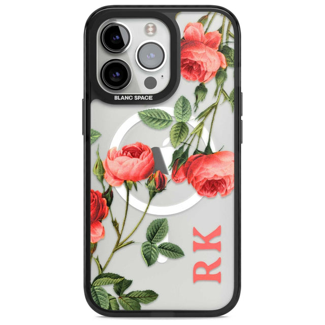Personalised Clear Vintage Floral Pink Roses Custom Phone Case iPhone 15 Pro Max / Magsafe Black Impact Case,iPhone 15 Pro / Magsafe Black Impact Case,iPhone 14 Pro Max / Magsafe Black Impact Case,iPhone 14 Pro / Magsafe Black Impact Case,iPhone 13 Pro / Magsafe Black Impact Case Blanc Space