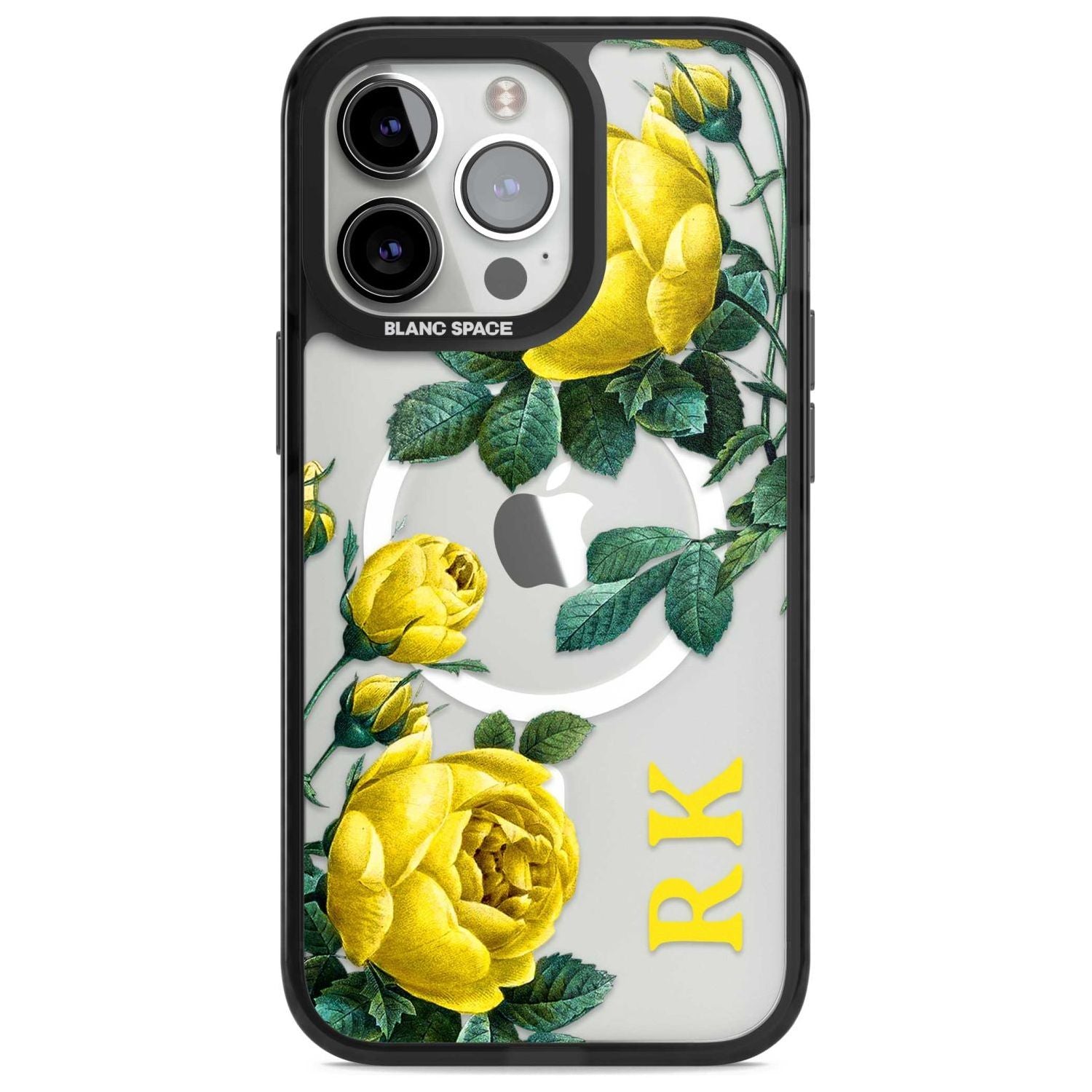 Personalised Clear Vintage Floral Yellow Roses Custom Phone Case iPhone 15 Pro Max / Magsafe Black Impact Case,iPhone 15 Pro / Magsafe Black Impact Case,iPhone 14 Pro Max / Magsafe Black Impact Case,iPhone 14 Pro / Magsafe Black Impact Case,iPhone 13 Pro / Magsafe Black Impact Case Blanc Space