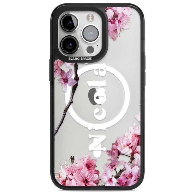 Personalised Cherry Blossoms with Text Custom Phone Case iPhone 15 Pro Max / Magsafe Black Impact Case,iPhone 15 Pro / Magsafe Black Impact Case,iPhone 14 Pro Max / Magsafe Black Impact Case,iPhone 14 Pro / Magsafe Black Impact Case,iPhone 13 Pro / Magsafe Black Impact Case Blanc Space