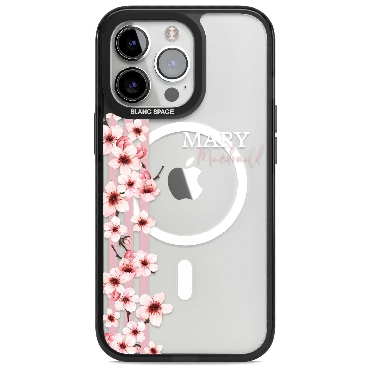 Personalised Cherry Blossoms & Stripes Custom Phone Case iPhone 15 Pro Max / Magsafe Black Impact Case,iPhone 15 Pro / Magsafe Black Impact Case,iPhone 14 Pro Max / Magsafe Black Impact Case,iPhone 14 Pro / Magsafe Black Impact Case,iPhone 13 Pro / Magsafe Black Impact Case Blanc Space