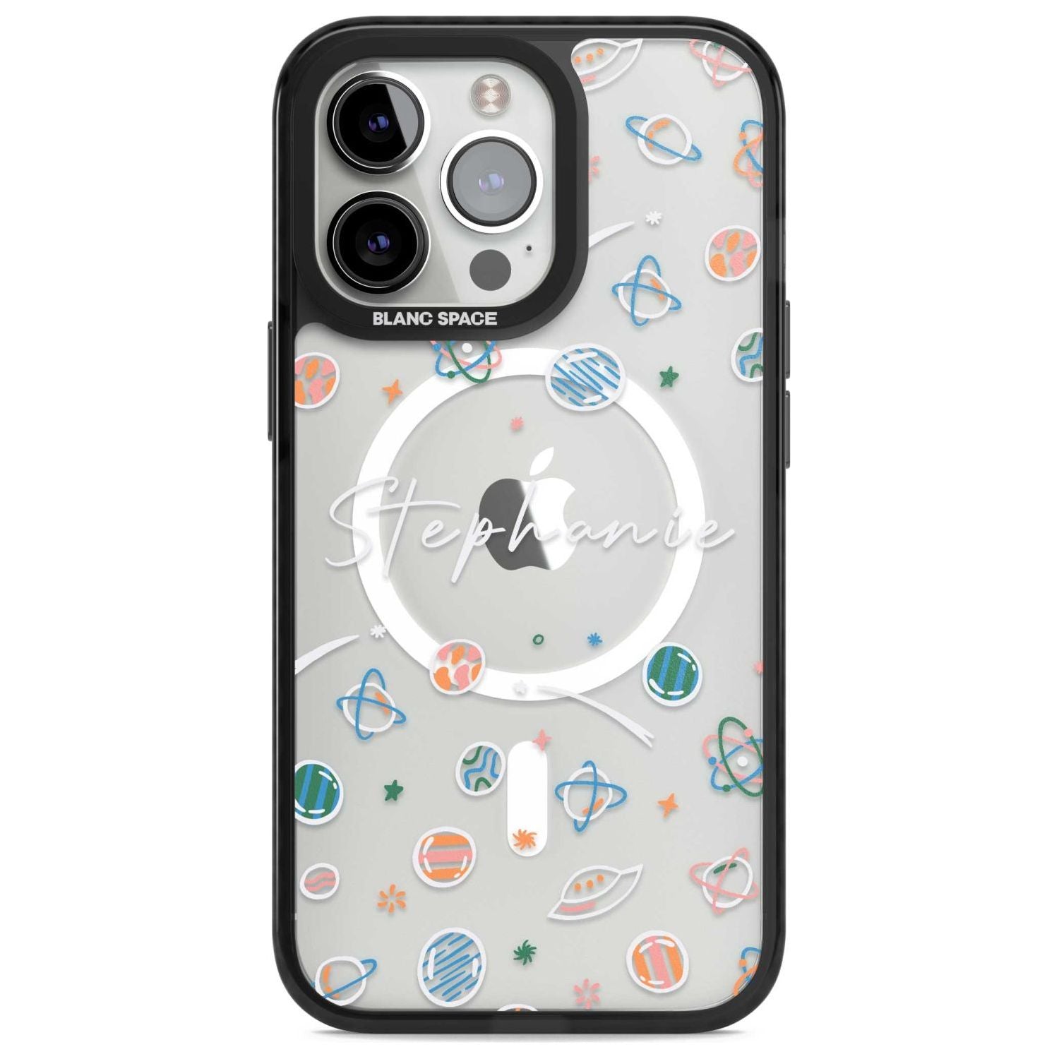 Personalised Space Pattern White Custom Phone Case iPhone 15 Pro Max / Magsafe Black Impact Case,iPhone 15 Pro / Magsafe Black Impact Case,iPhone 14 Pro Max / Magsafe Black Impact Case,iPhone 14 Pro / Magsafe Black Impact Case,iPhone 13 Pro / Magsafe Black Impact Case Blanc Space