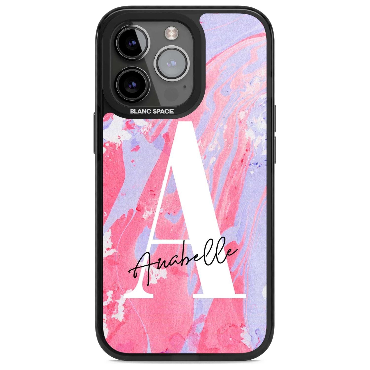 Personalised Pink & Purple - Marble Custom Phone Case iPhone 15 Pro Max / Magsafe Black Impact Case,iPhone 15 Pro / Magsafe Black Impact Case,iPhone 14 Pro Max / Magsafe Black Impact Case,iPhone 14 Pro / Magsafe Black Impact Case,iPhone 13 Pro / Magsafe Black Impact Case Blanc Space