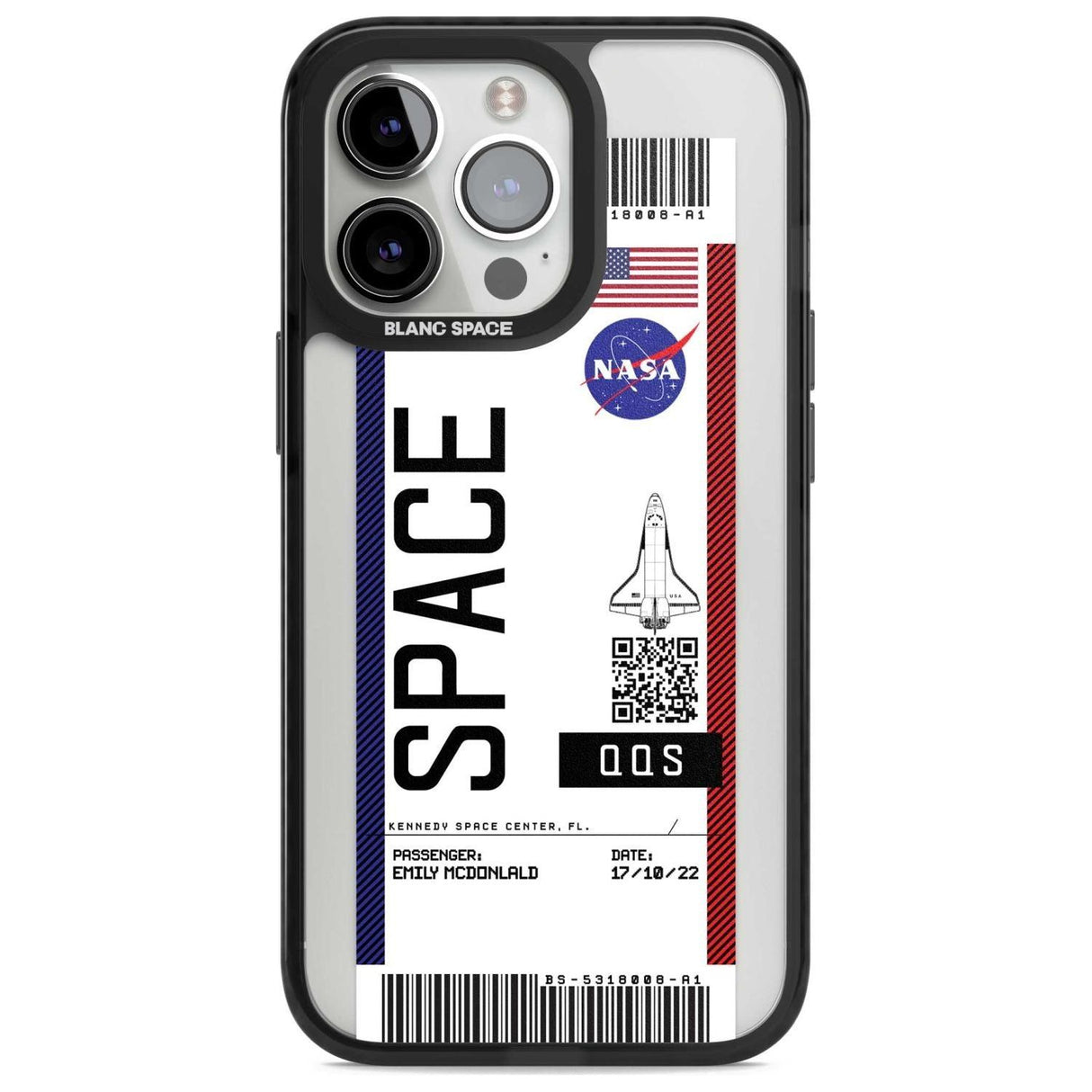 Personalised NASA Boarding Pass (Light) Custom Phone Case iPhone 15 Pro Max / Magsafe Black Impact Case,iPhone 15 Pro / Magsafe Black Impact Case,iPhone 14 Pro Max / Magsafe Black Impact Case,iPhone 14 Pro / Magsafe Black Impact Case,iPhone 13 Pro / Magsafe Black Impact Case Blanc Space