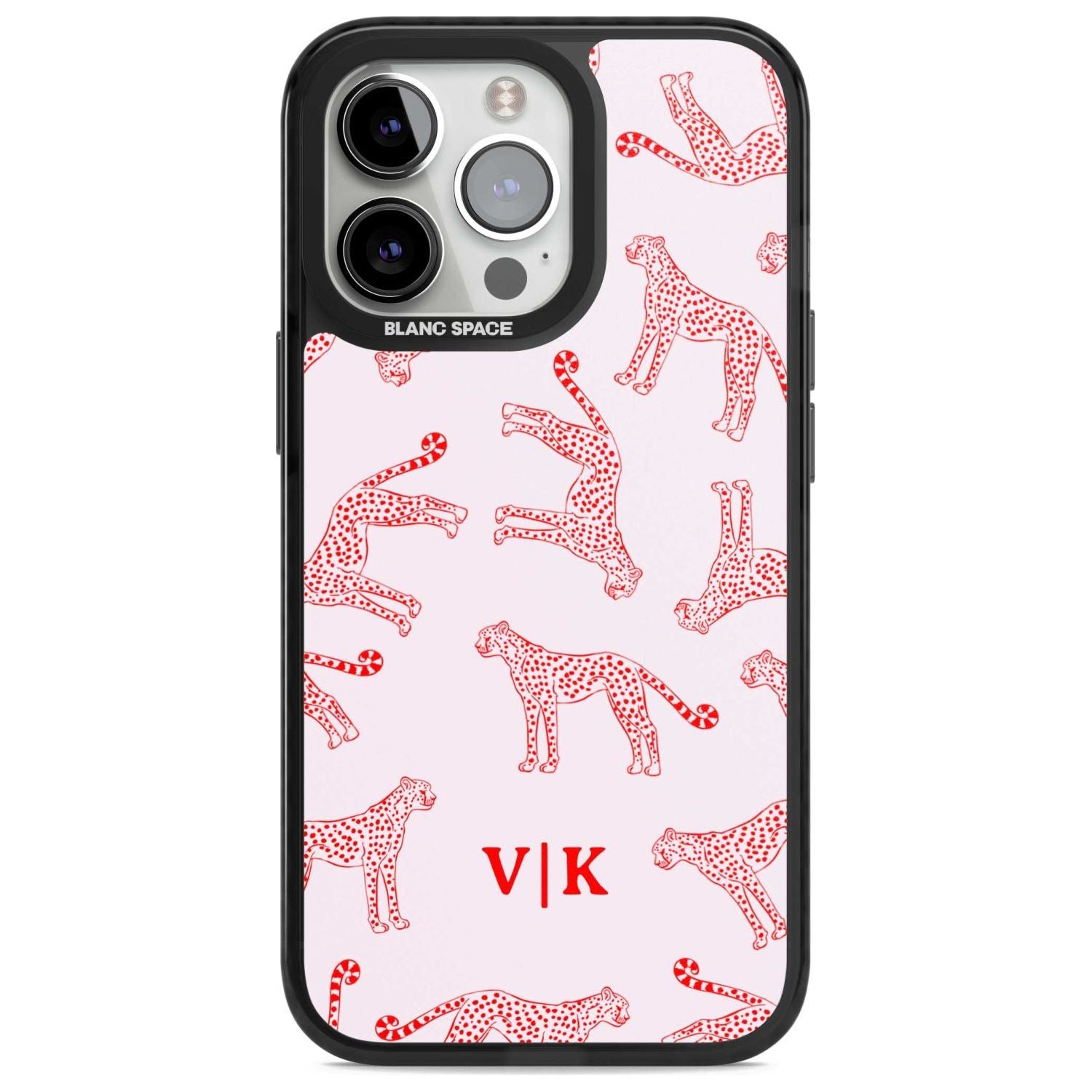 Personalised + Red & Pink Cheetah Custom Phone Case iPhone 15 Pro Max / Magsafe Black Impact Case,iPhone 15 Pro / Magsafe Black Impact Case,iPhone 14 Pro Max / Magsafe Black Impact Case,iPhone 14 Pro / Magsafe Black Impact Case,iPhone 13 Pro / Magsafe Black Impact Case Blanc Space