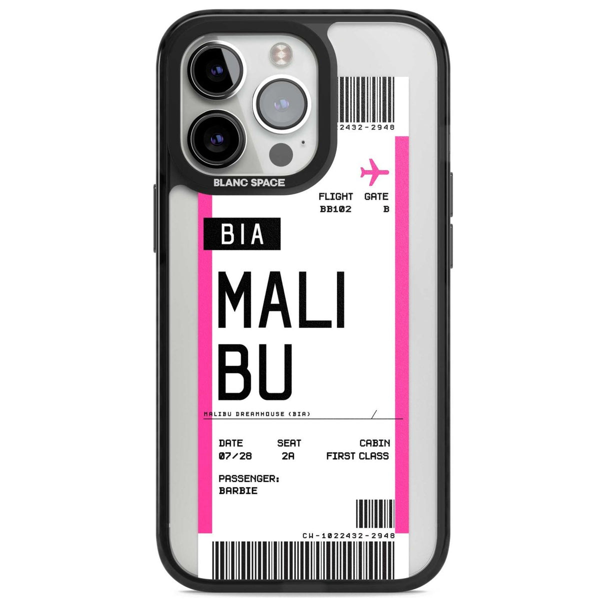 Personalised Pink Malibu Boarding Pass Custom Phone Case iPhone 15 Pro Max / Magsafe Black Impact Case,iPhone 15 Pro / Magsafe Black Impact Case,iPhone 14 Pro Max / Magsafe Black Impact Case,iPhone 14 Pro / Magsafe Black Impact Case,iPhone 13 Pro / Magsafe Black Impact Case Blanc Space