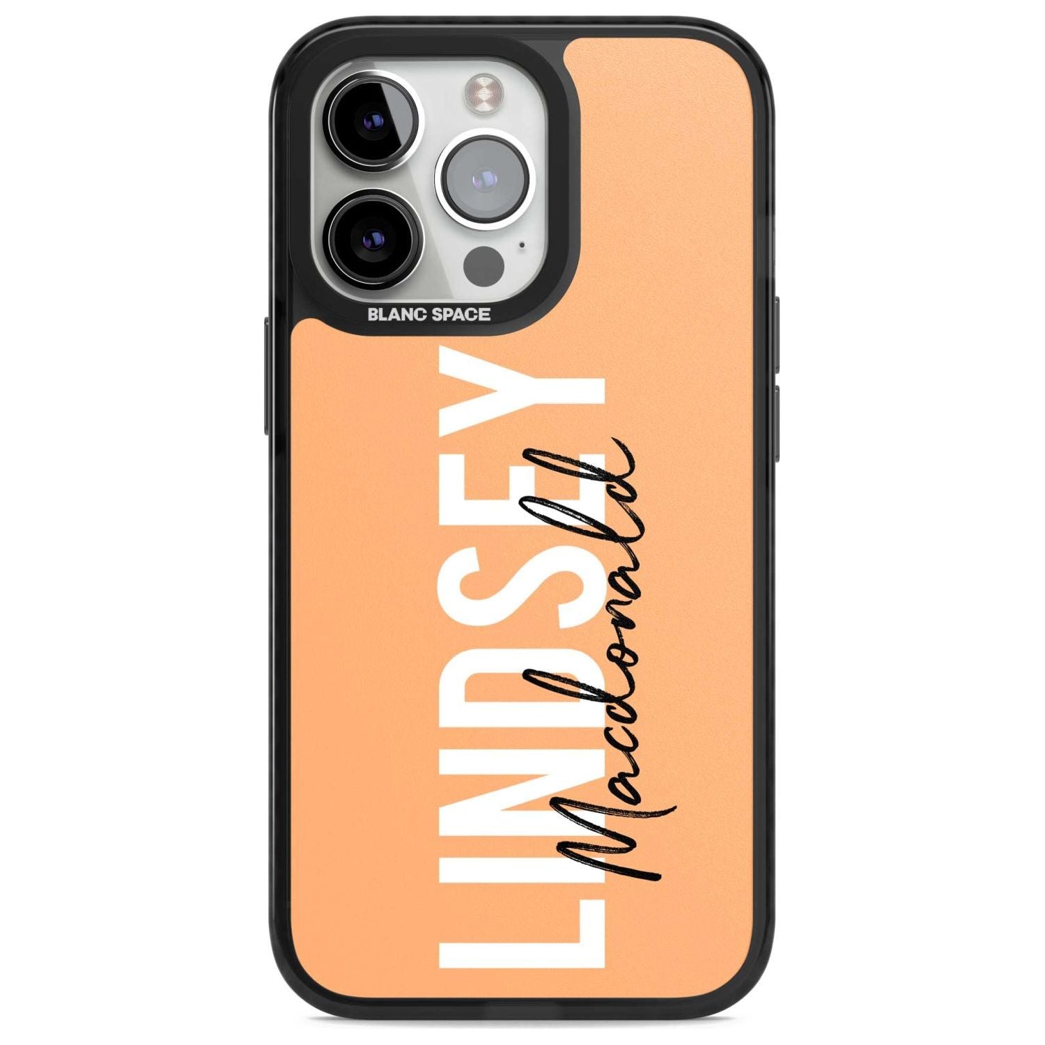 Personalised Bold Name: Peach Custom Phone Case iPhone 15 Pro Max / Magsafe Black Impact Case,iPhone 15 Pro / Magsafe Black Impact Case,iPhone 14 Pro Max / Magsafe Black Impact Case,iPhone 14 Pro / Magsafe Black Impact Case,iPhone 13 Pro / Magsafe Black Impact Case Blanc Space
