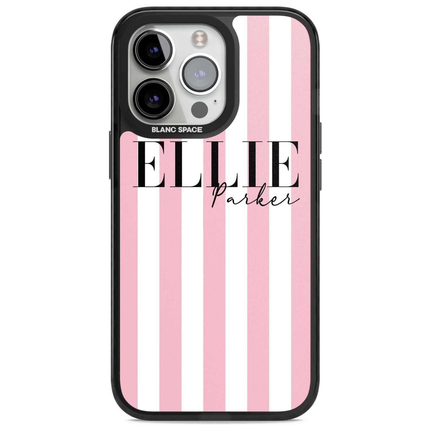 Personalised Pink Stripes Custom Phone Case iPhone 15 Pro Max / Magsafe Black Impact Case,iPhone 15 Pro / Magsafe Black Impact Case,iPhone 14 Pro Max / Magsafe Black Impact Case,iPhone 14 Pro / Magsafe Black Impact Case,iPhone 13 Pro / Magsafe Black Impact Case Blanc Space