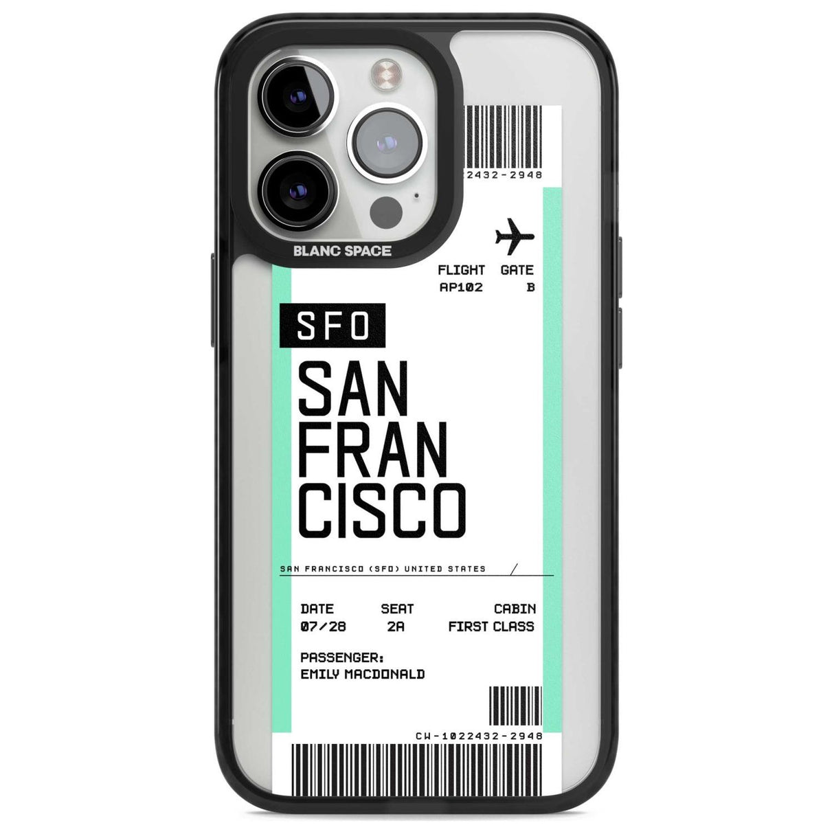 Personalised San Francisco Boarding Pass Custom Phone Case iPhone 15 Pro Max / Magsafe Black Impact Case,iPhone 15 Pro / Magsafe Black Impact Case,iPhone 14 Pro Max / Magsafe Black Impact Case,iPhone 14 Pro / Magsafe Black Impact Case,iPhone 13 Pro / Magsafe Black Impact Case Blanc Space