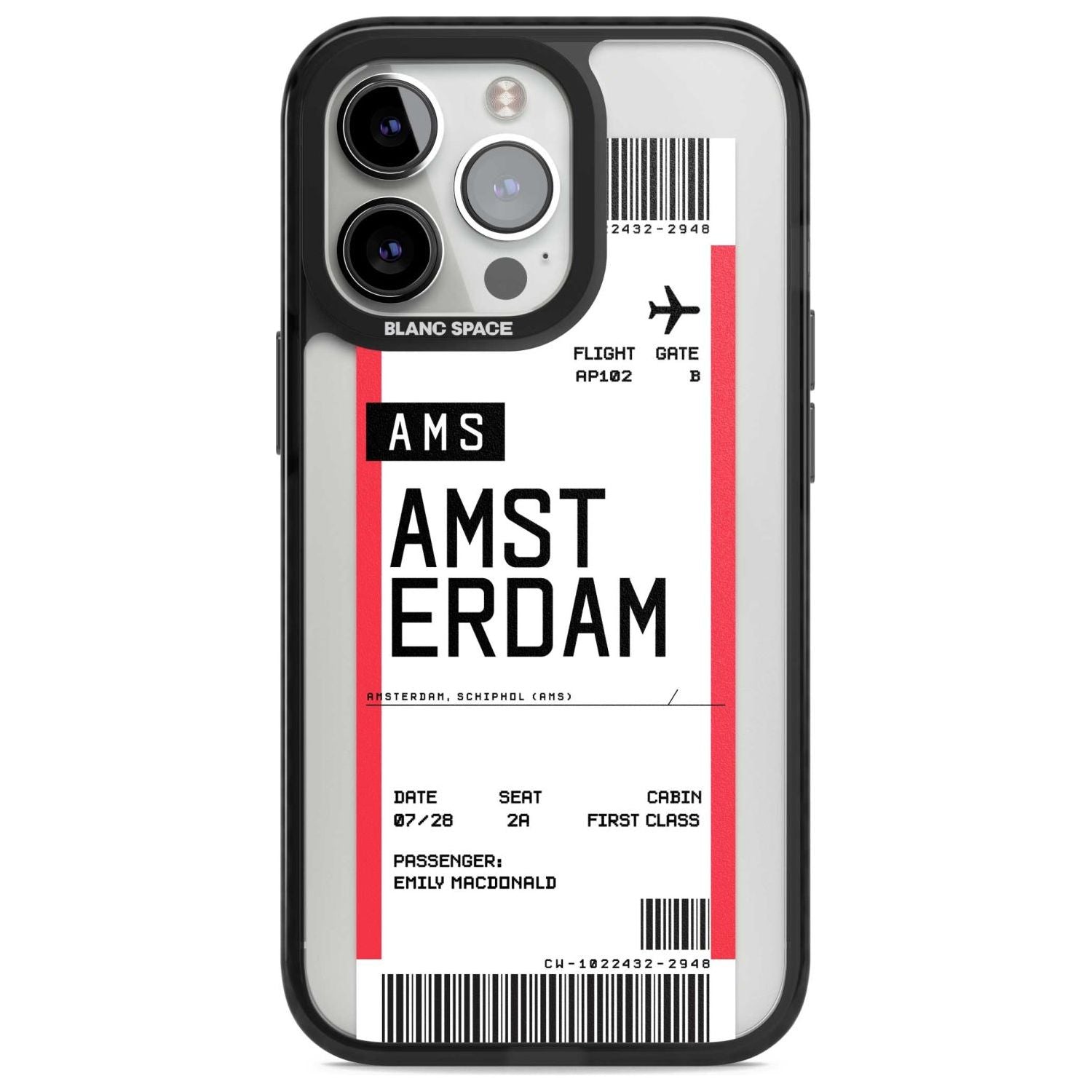 Personalised Amsterdam Boarding Pass Custom Phone Case iPhone 15 Pro Max / Magsafe Black Impact Case,iPhone 15 Pro / Magsafe Black Impact Case,iPhone 14 Pro Max / Magsafe Black Impact Case,iPhone 14 Pro / Magsafe Black Impact Case,iPhone 13 Pro / Magsafe Black Impact Case Blanc Space