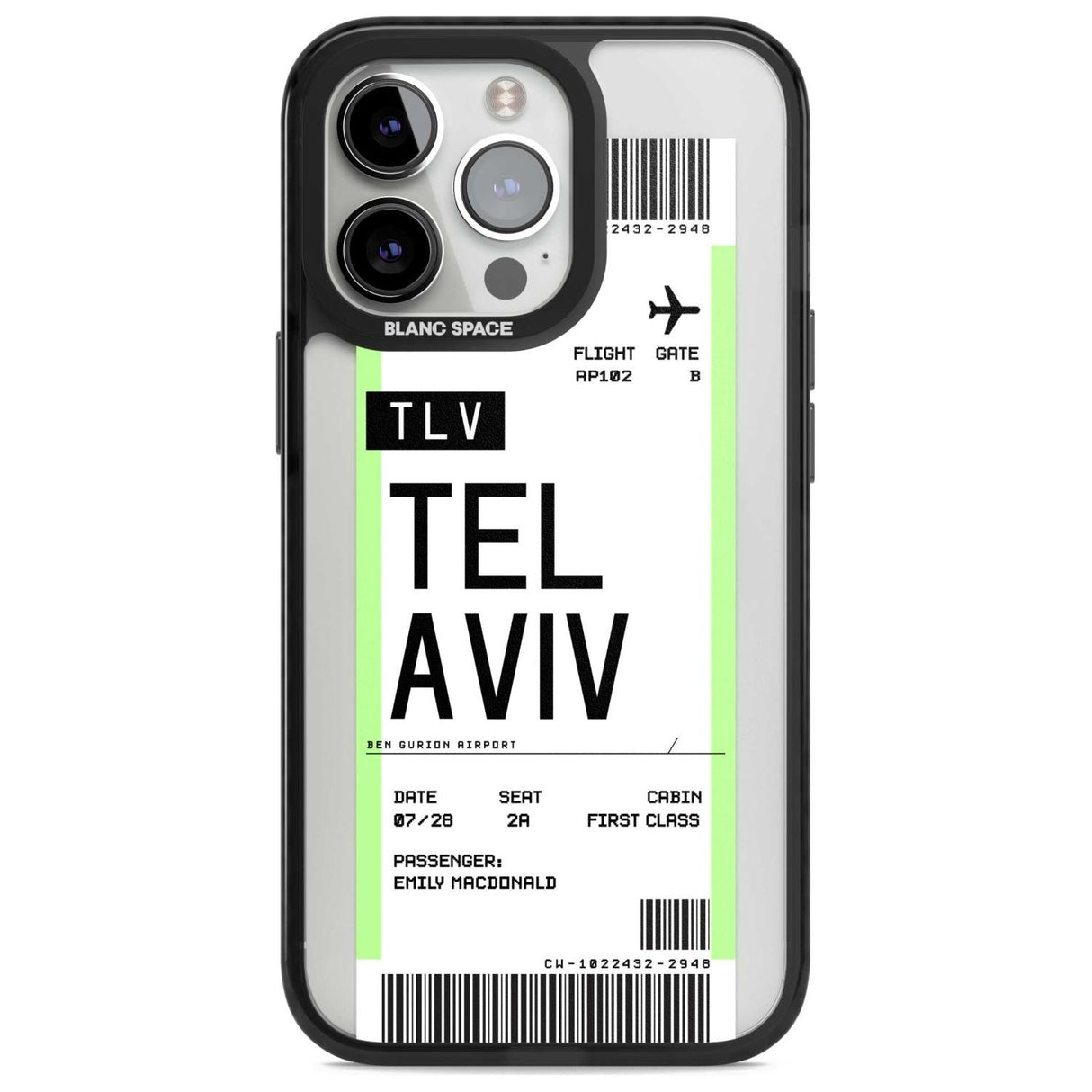 Personalised Tel Aviv Boarding Pass Custom Phone Case iPhone 15 Pro Max / Magsafe Black Impact Case,iPhone 15 Pro / Magsafe Black Impact Case,iPhone 14 Pro Max / Magsafe Black Impact Case,iPhone 14 Pro / Magsafe Black Impact Case,iPhone 13 Pro / Magsafe Black Impact Case Blanc Space