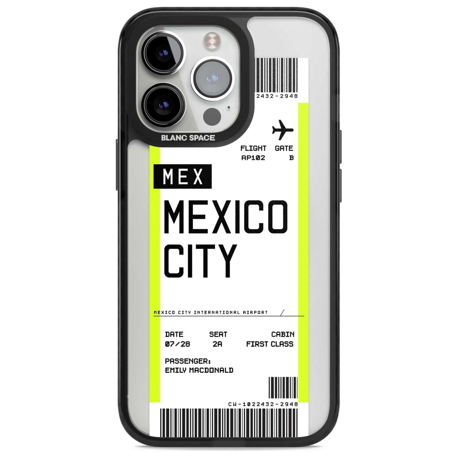 Personalised Mexico City Boarding Pass Custom Phone Case iPhone 15 Pro Max / Magsafe Black Impact Case,iPhone 15 Pro / Magsafe Black Impact Case,iPhone 14 Pro Max / Magsafe Black Impact Case,iPhone 14 Pro / Magsafe Black Impact Case,iPhone 13 Pro / Magsafe Black Impact Case Blanc Space