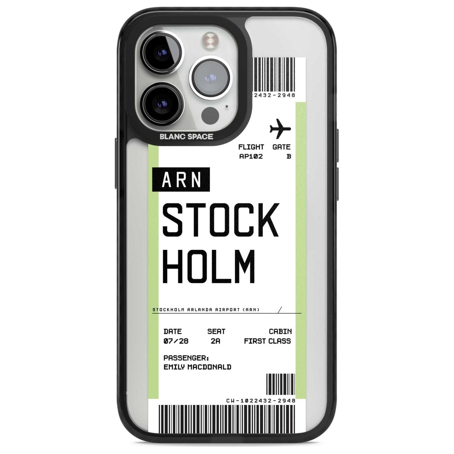 Personalised Stockholm Boarding Pass Custom Phone Case iPhone 15 Pro Max / Magsafe Black Impact Case,iPhone 15 Pro / Magsafe Black Impact Case,iPhone 14 Pro Max / Magsafe Black Impact Case,iPhone 14 Pro / Magsafe Black Impact Case,iPhone 13 Pro / Magsafe Black Impact Case Blanc Space