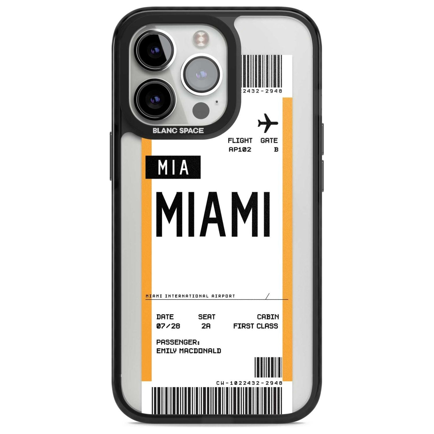 Personalised Miami Boarding Pass Custom Phone Case iPhone 15 Pro Max / Magsafe Black Impact Case,iPhone 15 Pro / Magsafe Black Impact Case,iPhone 14 Pro Max / Magsafe Black Impact Case,iPhone 14 Pro / Magsafe Black Impact Case,iPhone 13 Pro / Magsafe Black Impact Case Blanc Space