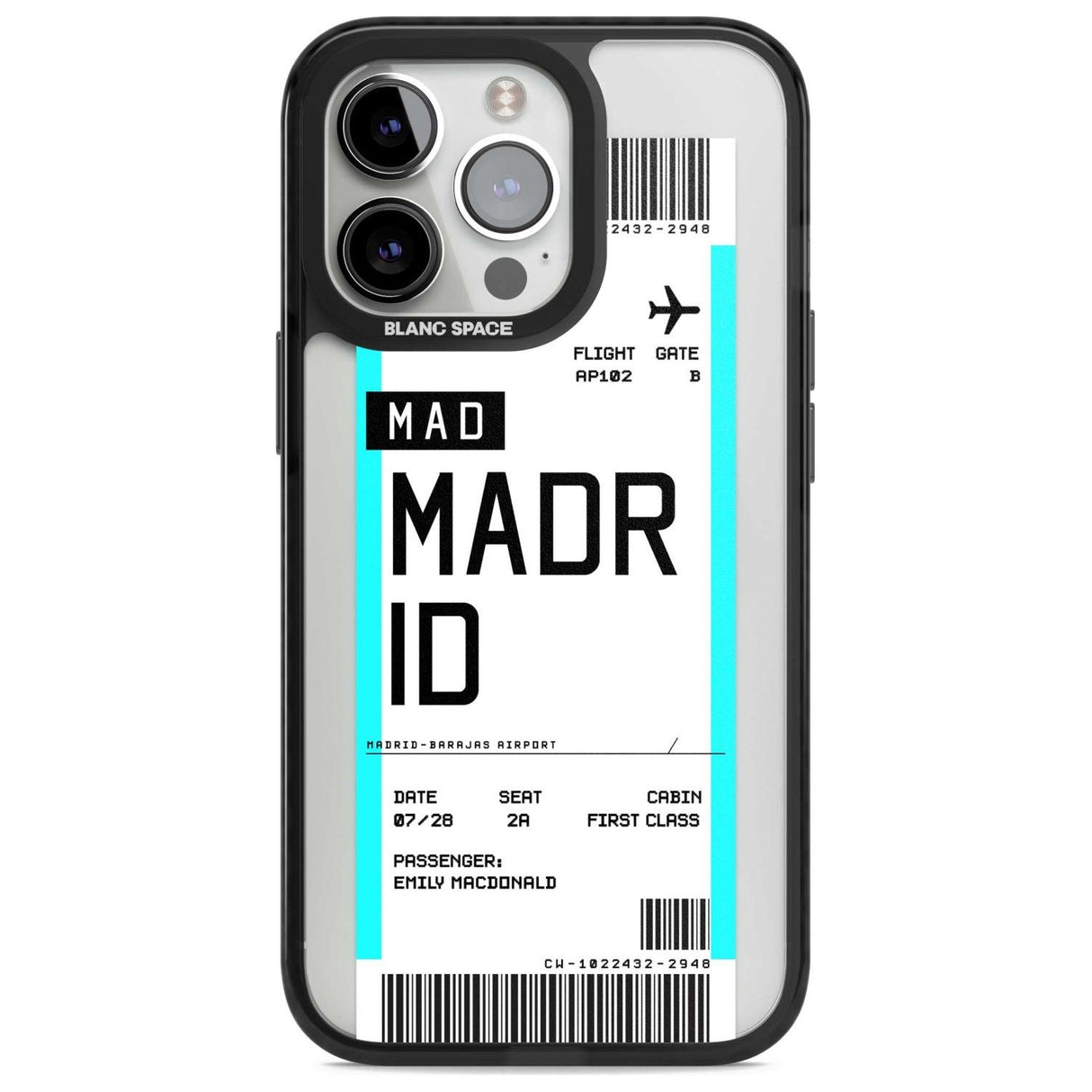 Personalised Madrid Boarding Pass Custom Phone Case iPhone 15 Pro Max / Magsafe Black Impact Case,iPhone 15 Pro / Magsafe Black Impact Case,iPhone 14 Pro Max / Magsafe Black Impact Case,iPhone 14 Pro / Magsafe Black Impact Case,iPhone 13 Pro / Magsafe Black Impact Case Blanc Space