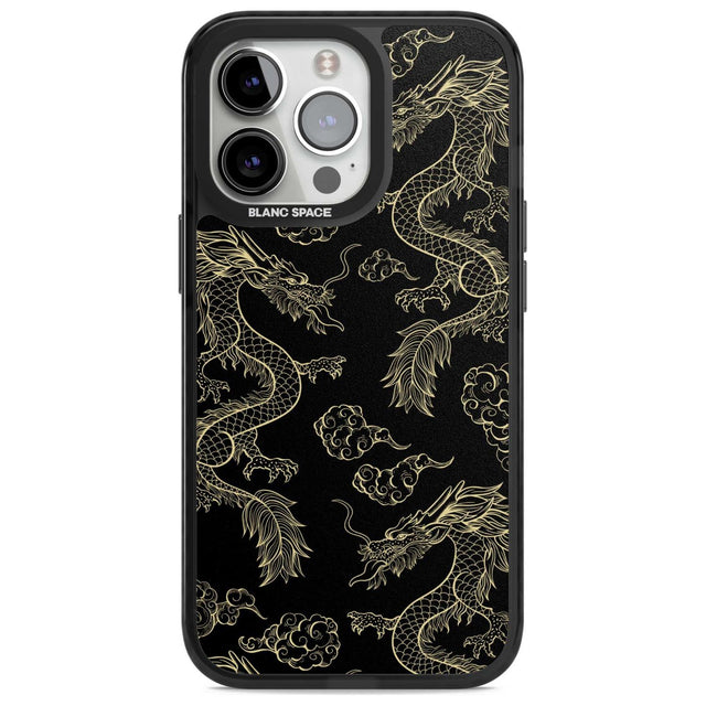 Black and Gold Dragon Pattern Phone Case iPhone 15 Pro Max / Magsafe Black Impact Case,iPhone 15 Pro / Magsafe Black Impact Case,iPhone 14 Pro Max / Magsafe Black Impact Case,iPhone 14 Pro / Magsafe Black Impact Case,iPhone 13 Pro / Magsafe Black Impact Case Blanc Space