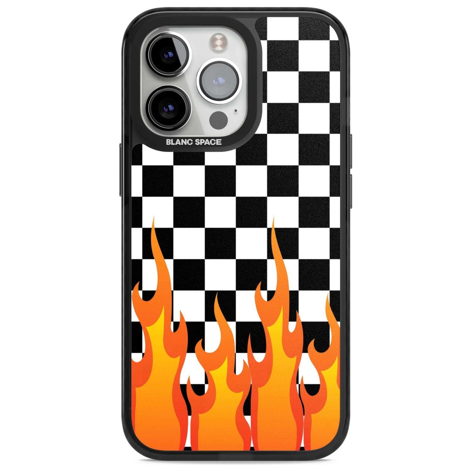 Checkered Fire Phone Case iPhone 15 Pro Max / Magsafe Black Impact Case,iPhone 15 Pro / Magsafe Black Impact Case,iPhone 14 Pro Max / Magsafe Black Impact Case,iPhone 14 Pro / Magsafe Black Impact Case,iPhone 13 Pro / Magsafe Black Impact Case Blanc Space