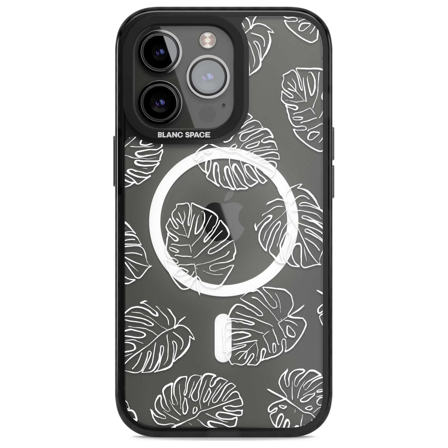 Monstera Leaves Phone Case iPhone 15 Pro Max / Magsafe Black Impact Case,iPhone 15 Pro / Magsafe Black Impact Case,iPhone 14 Pro Max / Magsafe Black Impact Case,iPhone 14 Pro / Magsafe Black Impact Case,iPhone 13 Pro / Magsafe Black Impact Case Blanc Space