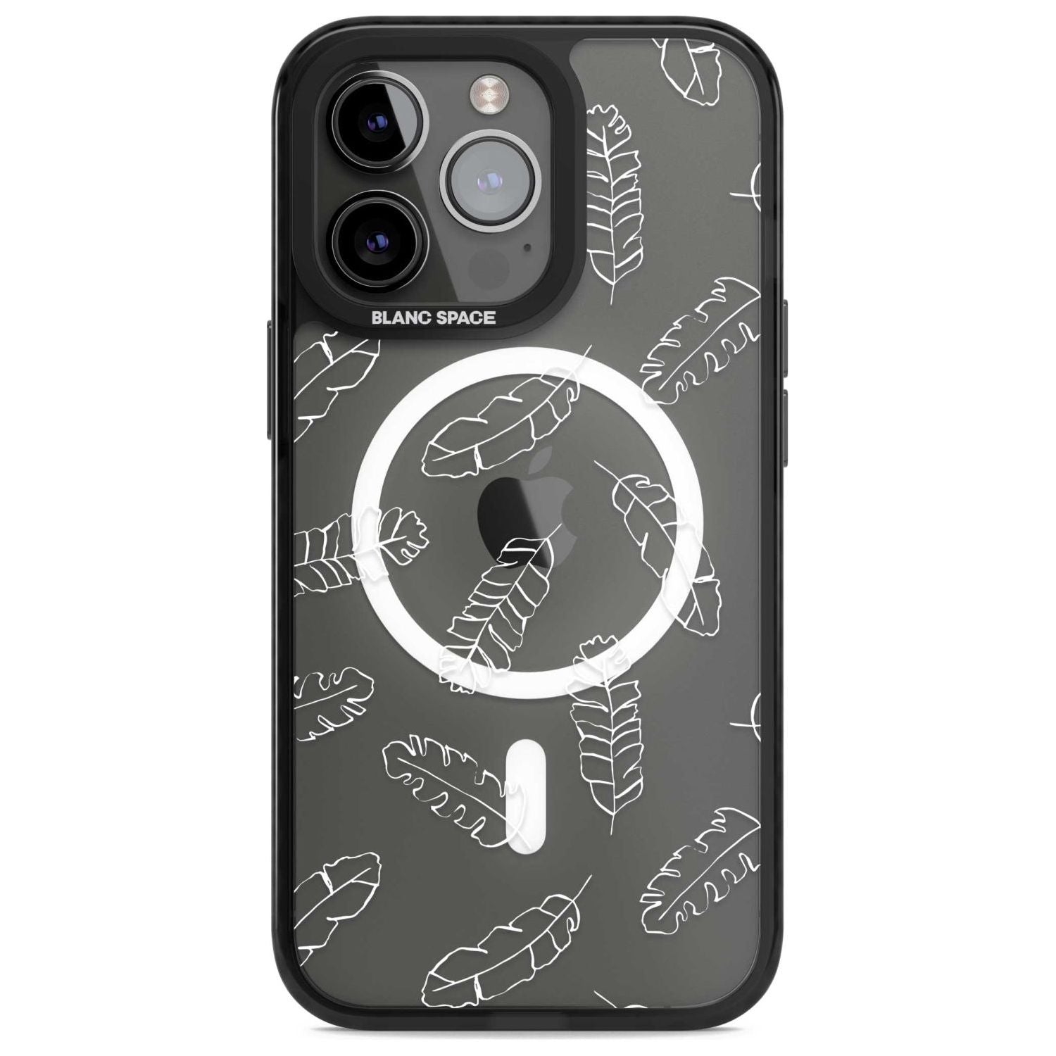 Clear Botanical Designs: Palm Leaves Phone Case iPhone 15 Pro Max / Magsafe Black Impact Case,iPhone 15 Pro / Magsafe Black Impact Case,iPhone 14 Pro Max / Magsafe Black Impact Case,iPhone 14 Pro / Magsafe Black Impact Case,iPhone 13 Pro / Magsafe Black Impact Case Blanc Space