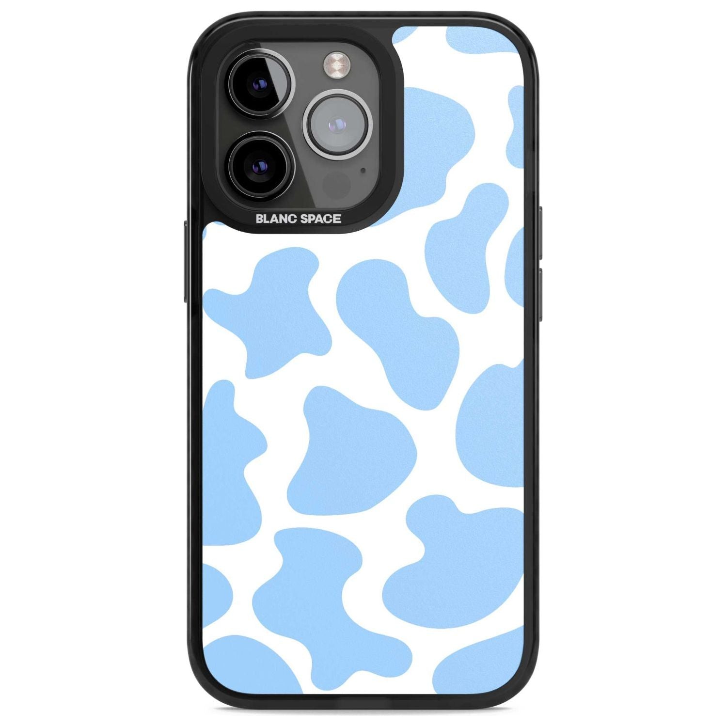 Blue and White Cow Print Phone Case iPhone 15 Pro Max / Magsafe Black Impact Case,iPhone 15 Pro / Magsafe Black Impact Case,iPhone 14 Pro Max / Magsafe Black Impact Case,iPhone 14 Pro / Magsafe Black Impact Case,iPhone 13 Pro / Magsafe Black Impact Case Blanc Space