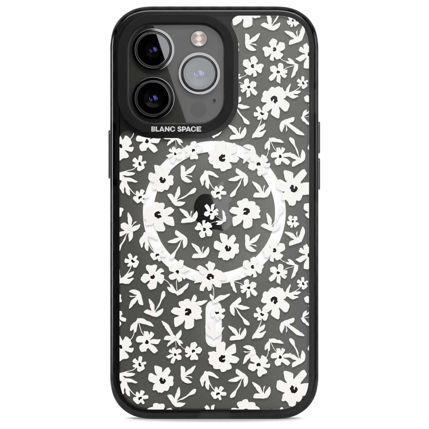 Floral Print on Transparent Phone Case iPhone 15 Pro Max / Magsafe Black Impact Case,iPhone 15 Pro / Magsafe Black Impact Case,iPhone 14 Pro Max / Magsafe Black Impact Case,iPhone 14 Pro / Magsafe Black Impact Case,iPhone 13 Pro / Magsafe Black Impact Case Blanc Space
