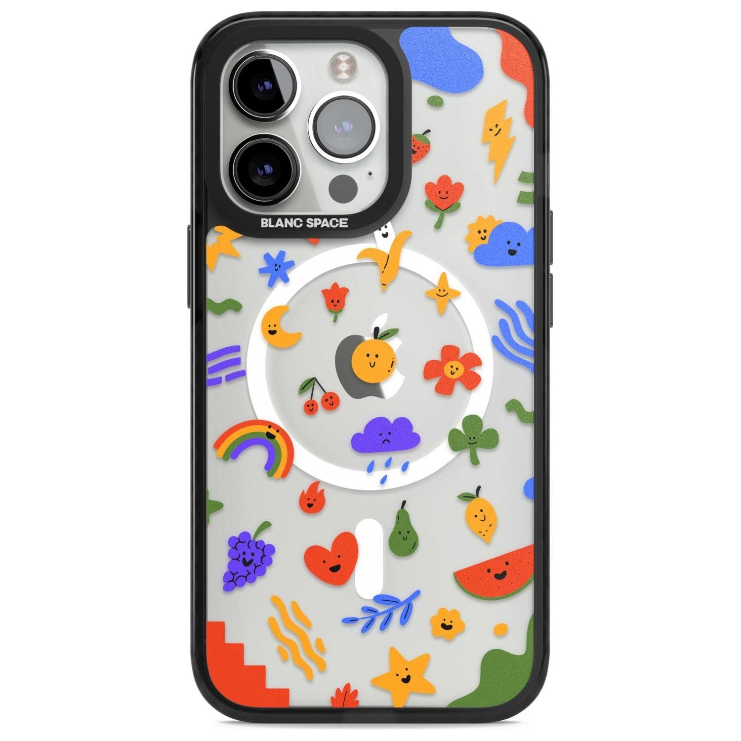 Mixed Cute Icon Pattern - Clear Phone Case iPhone 15 Pro Max / Magsafe Black Impact Case,iPhone 15 Pro / Magsafe Black Impact Case,iPhone 14 Pro Max / Magsafe Black Impact Case,iPhone 14 Pro / Magsafe Black Impact Case,iPhone 13 Pro / Magsafe Black Impact Case Blanc Space