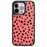 Black on Salmon Pink Dalmatian Polka Dot Spots Phone Case iPhone 15 Pro Max / Magsafe Black Impact Case,iPhone 15 Pro / Magsafe Black Impact Case,iPhone 14 Pro Max / Magsafe Black Impact Case,iPhone 14 Pro / Magsafe Black Impact Case,iPhone 13 Pro / Magsafe Black Impact Case Blanc Space