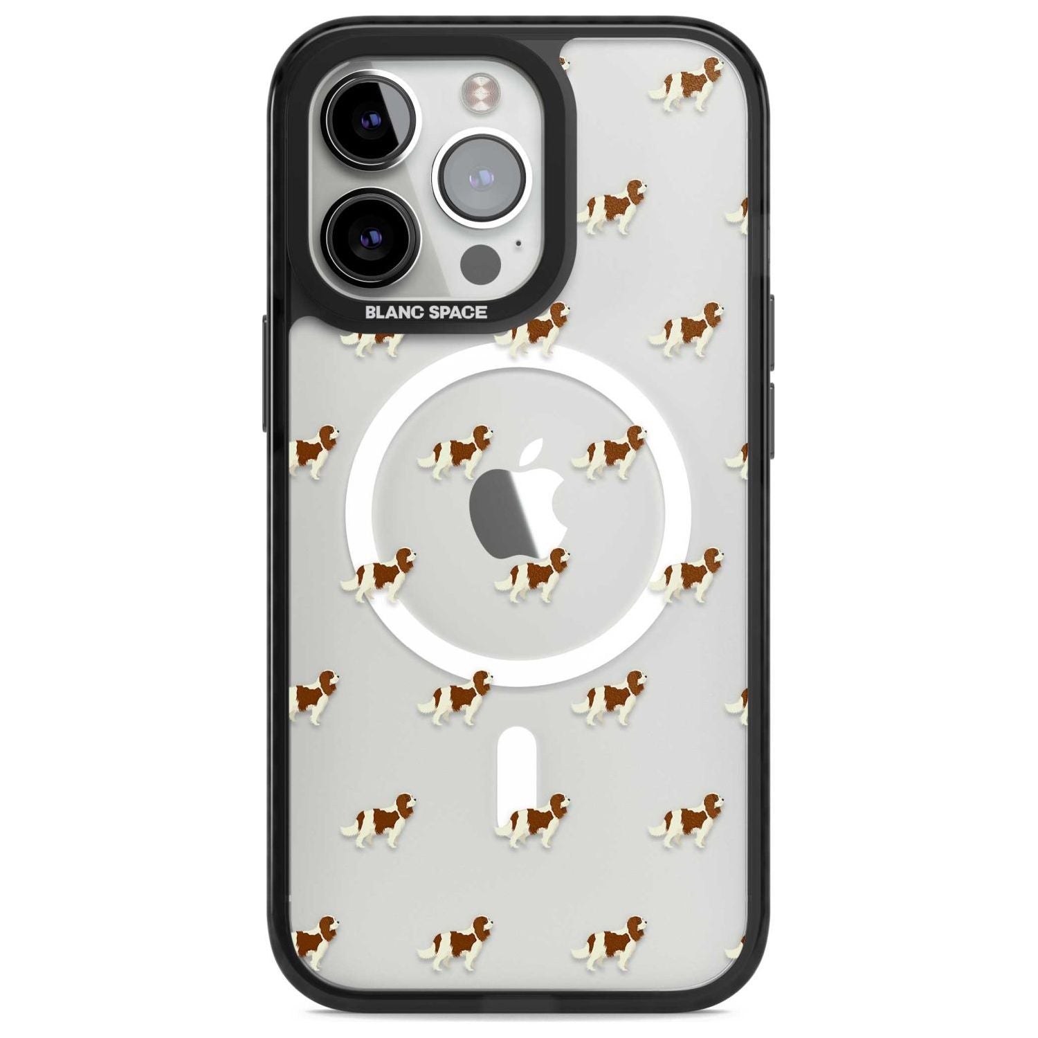 Cavalier King Charles Spaniel Pattern Clear Phone Case iPhone 15 Pro Max / Magsafe Black Impact Case,iPhone 15 Pro / Magsafe Black Impact Case,iPhone 14 Pro Max / Magsafe Black Impact Case,iPhone 14 Pro / Magsafe Black Impact Case,iPhone 13 Pro / Magsafe Black Impact Case Blanc Space