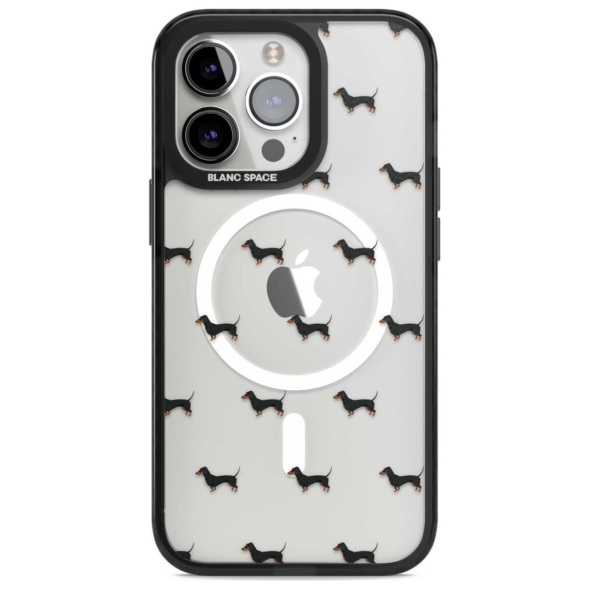 Dachshund Dog Pattern Clear Phone Case iPhone 15 Pro Max / Magsafe Black Impact Case,iPhone 15 Pro / Magsafe Black Impact Case,iPhone 14 Pro Max / Magsafe Black Impact Case,iPhone 14 Pro / Magsafe Black Impact Case,iPhone 13 Pro / Magsafe Black Impact Case Blanc Space