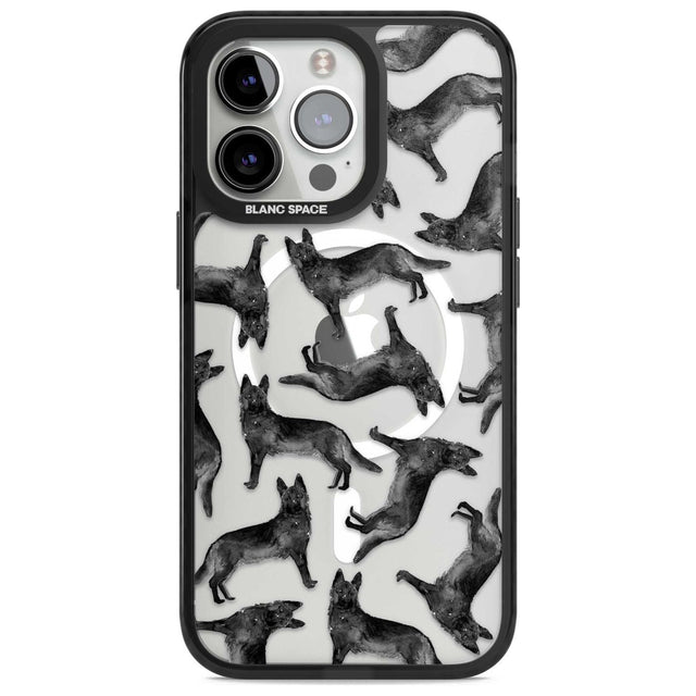 German Shepherd (Black) Watercolour Dog Pattern Phone Case iPhone 15 Pro Max / Magsafe Black Impact Case,iPhone 15 Pro / Magsafe Black Impact Case,iPhone 14 Pro Max / Magsafe Black Impact Case,iPhone 14 Pro / Magsafe Black Impact Case,iPhone 13 Pro / Magsafe Black Impact Case Blanc Space