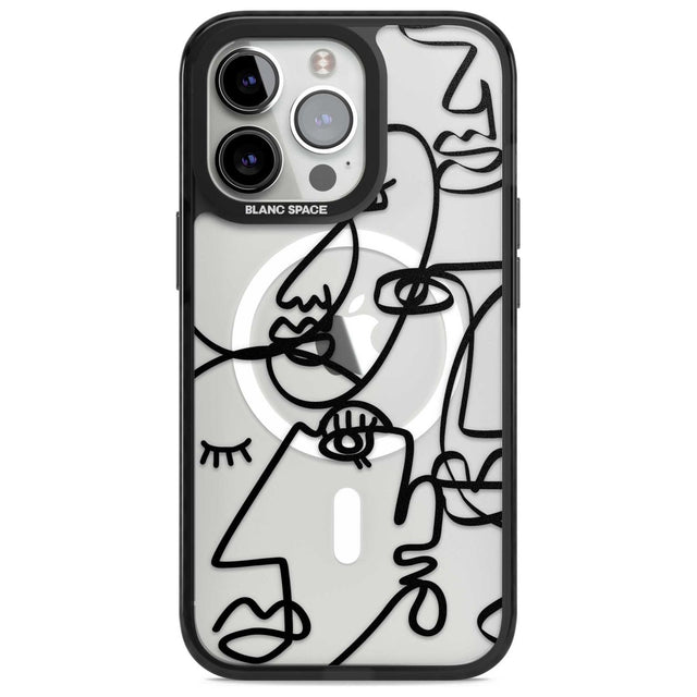 Abstract Continuous Line Faces Black on Clear Phone Case iPhone 15 Pro Max / Magsafe Black Impact Case,iPhone 15 Pro / Magsafe Black Impact Case,iPhone 14 Pro Max / Magsafe Black Impact Case,iPhone 14 Pro / Magsafe Black Impact Case,iPhone 13 Pro / Magsafe Black Impact Case Blanc Space