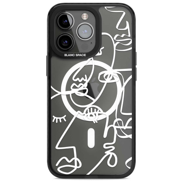 Abstract Continuous Line Faces White on Clear Phone Case iPhone 15 Pro Max / Magsafe Black Impact Case,iPhone 15 Pro / Magsafe Black Impact Case,iPhone 14 Pro Max / Magsafe Black Impact Case,iPhone 14 Pro / Magsafe Black Impact Case,iPhone 13 Pro / Magsafe Black Impact Case Blanc Space