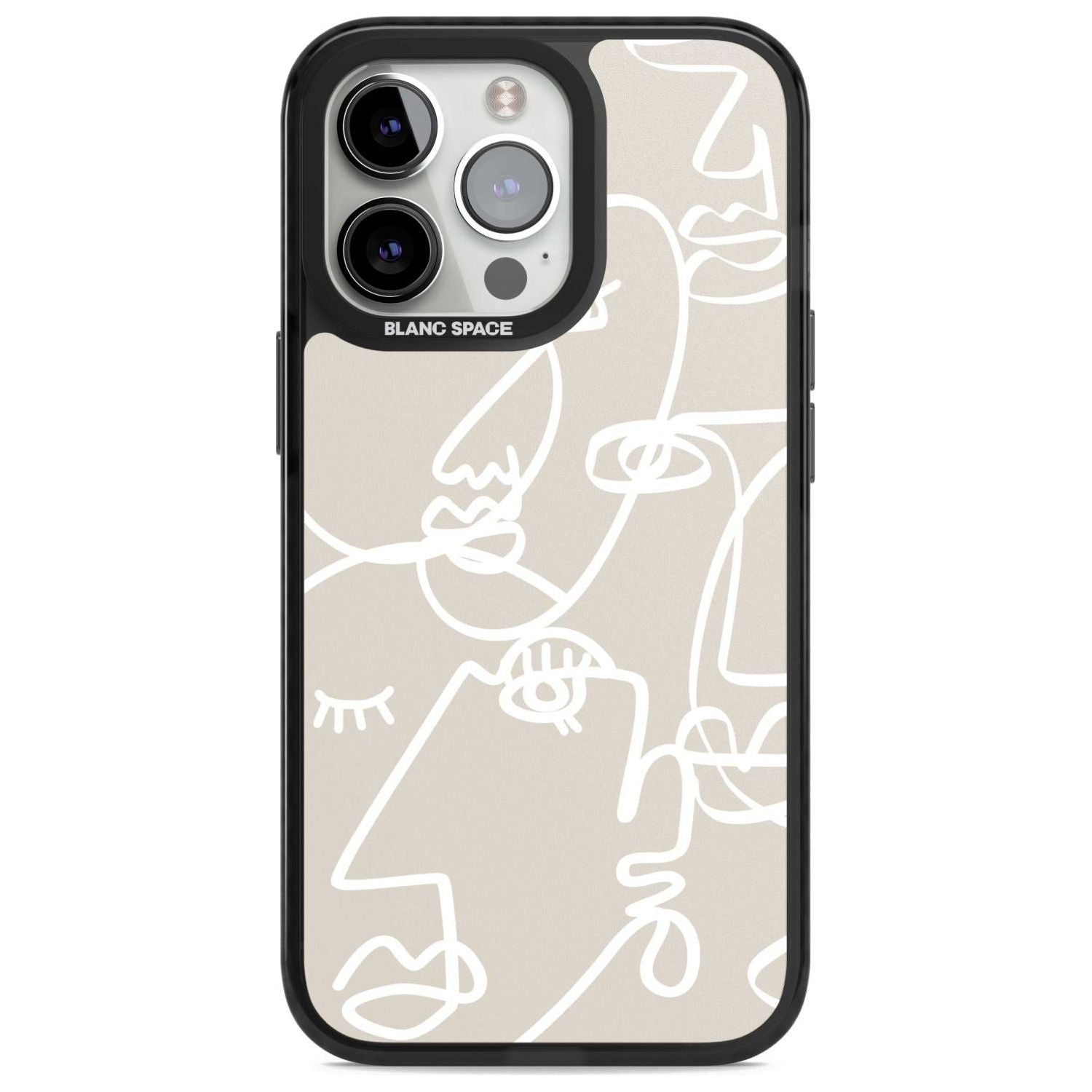 Abstract Continuous Line Faces White on Beige Phone Case iPhone 15 Pro Max / Magsafe Black Impact Case,iPhone 15 Pro / Magsafe Black Impact Case,iPhone 14 Pro Max / Magsafe Black Impact Case,iPhone 14 Pro / Magsafe Black Impact Case,iPhone 13 Pro / Magsafe Black Impact Case Blanc Space