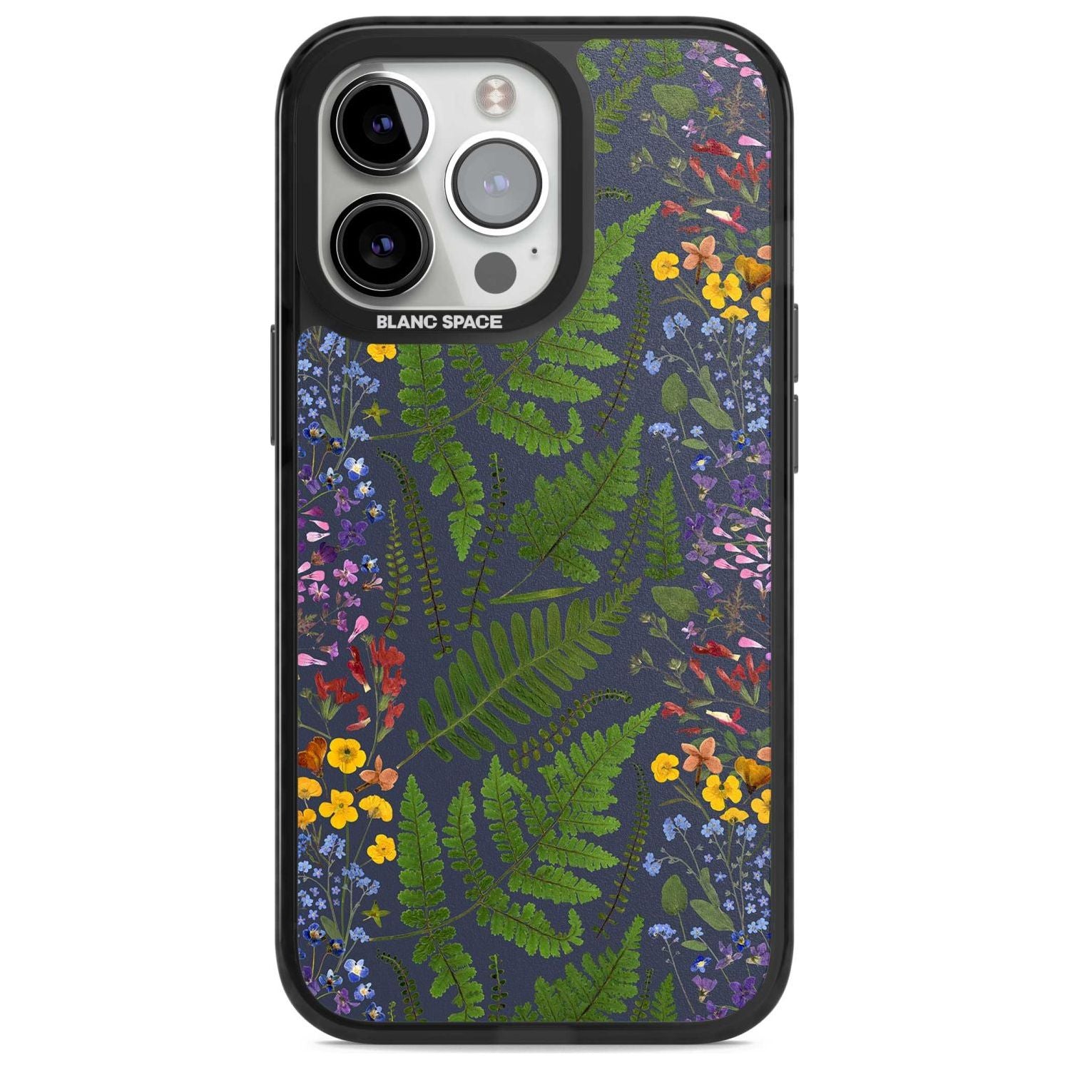 Busy Floral and Fern Design - Navy Phone Case iPhone 15 Pro Max / Magsafe Black Impact Case,iPhone 15 Pro / Magsafe Black Impact Case,iPhone 14 Pro Max / Magsafe Black Impact Case,iPhone 14 Pro / Magsafe Black Impact Case,iPhone 13 Pro / Magsafe Black Impact Case Blanc Space
