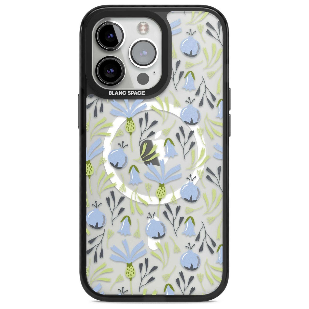 Blue Flora Transparent Floral Phone Case iPhone 15 Pro Max / Magsafe Black Impact Case,iPhone 15 Pro / Magsafe Black Impact Case,iPhone 14 Pro Max / Magsafe Black Impact Case,iPhone 14 Pro / Magsafe Black Impact Case,iPhone 13 Pro / Magsafe Black Impact Case Blanc Space