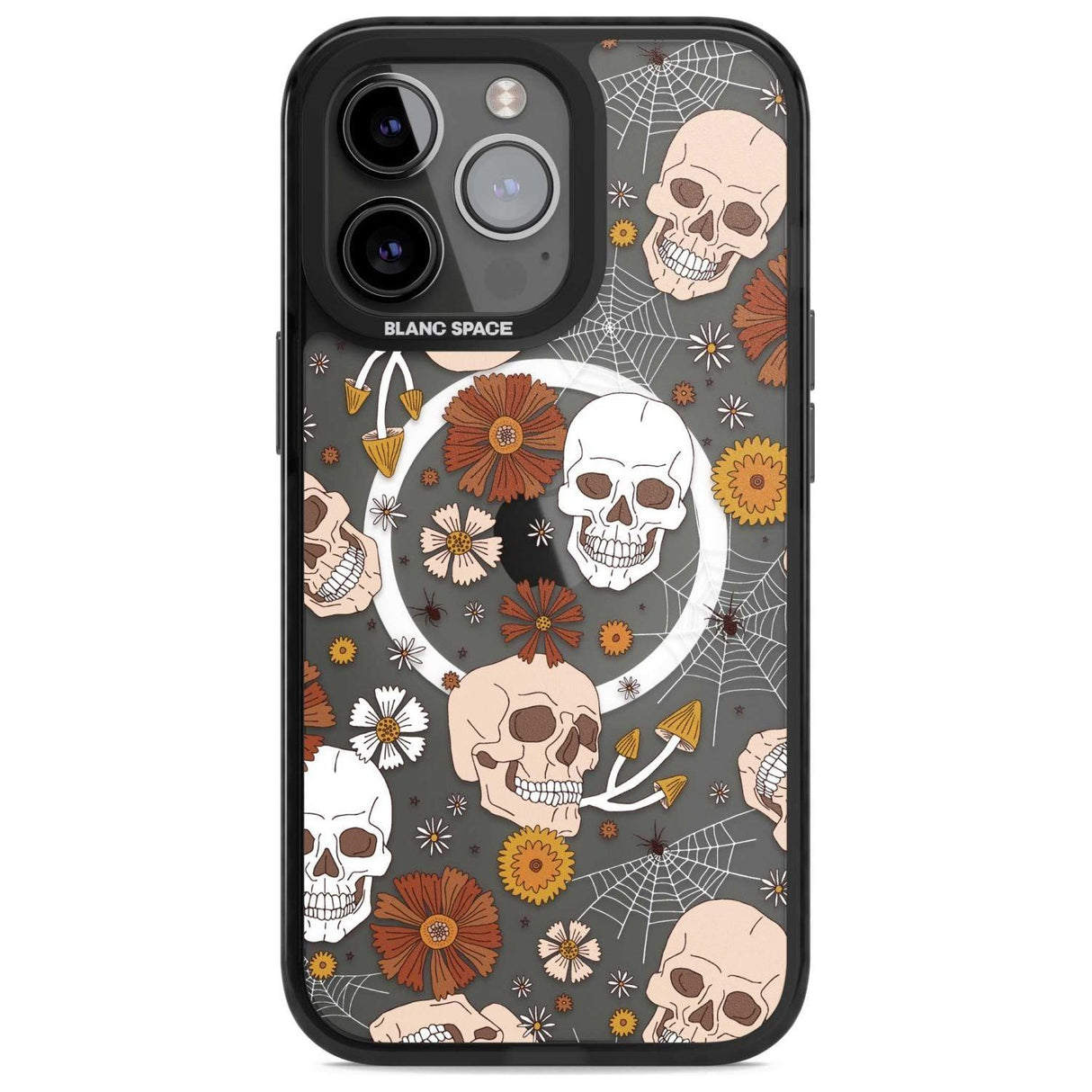Halloween Skulls and Flowers Phone Case iPhone 15 Pro Max / Magsafe Black Impact Case,iPhone 15 Pro / Magsafe Black Impact Case,iPhone 14 Pro Max / Magsafe Black Impact Case,iPhone 14 Pro / Magsafe Black Impact Case,iPhone 13 Pro / Magsafe Black Impact Case Blanc Space