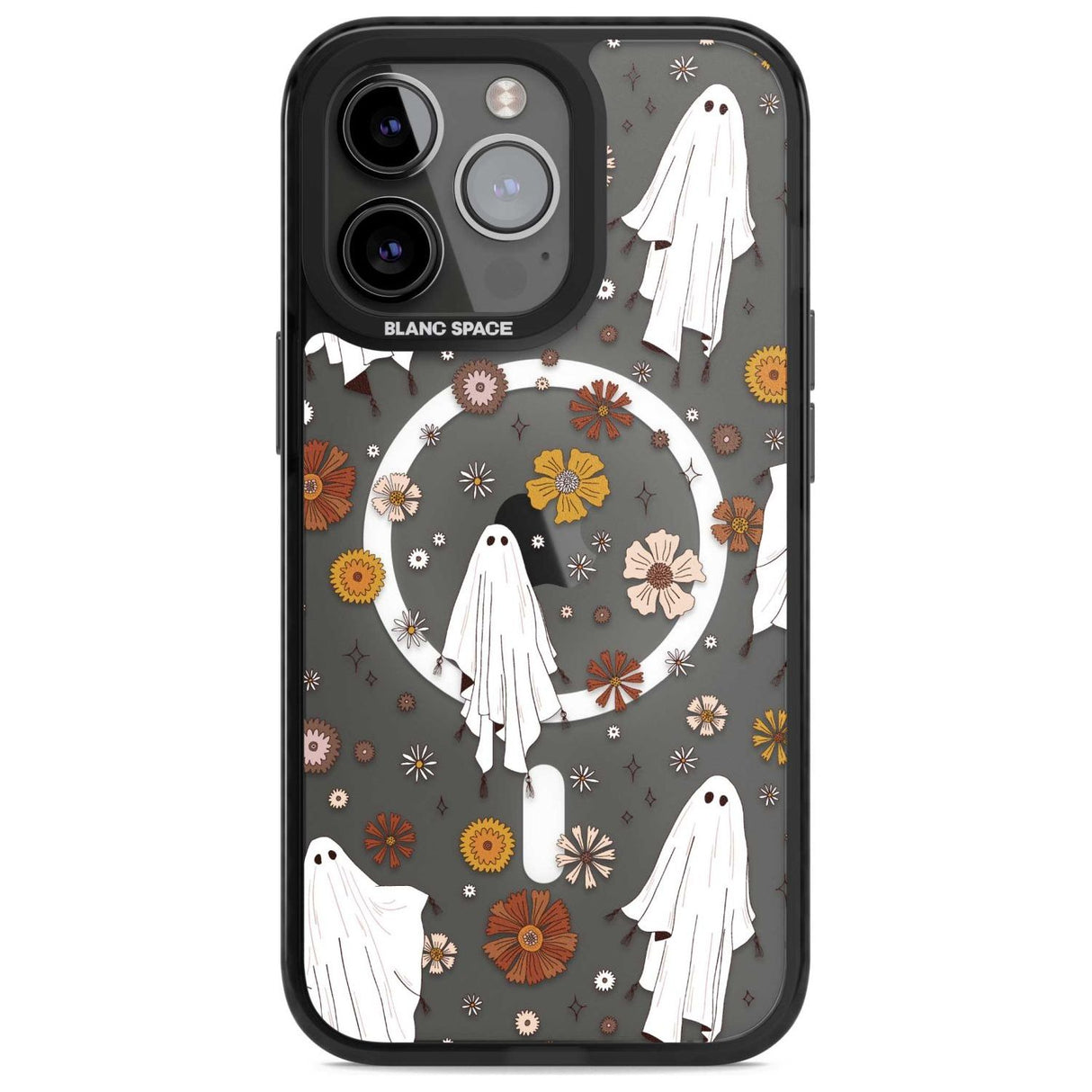 Halloween Ghosts and Flowers Phone Case iPhone 15 Pro Max / Magsafe Black Impact Case,iPhone 15 Pro / Magsafe Black Impact Case,iPhone 14 Pro Max / Magsafe Black Impact Case,iPhone 14 Pro / Magsafe Black Impact Case,iPhone 13 Pro / Magsafe Black Impact Case Blanc Space