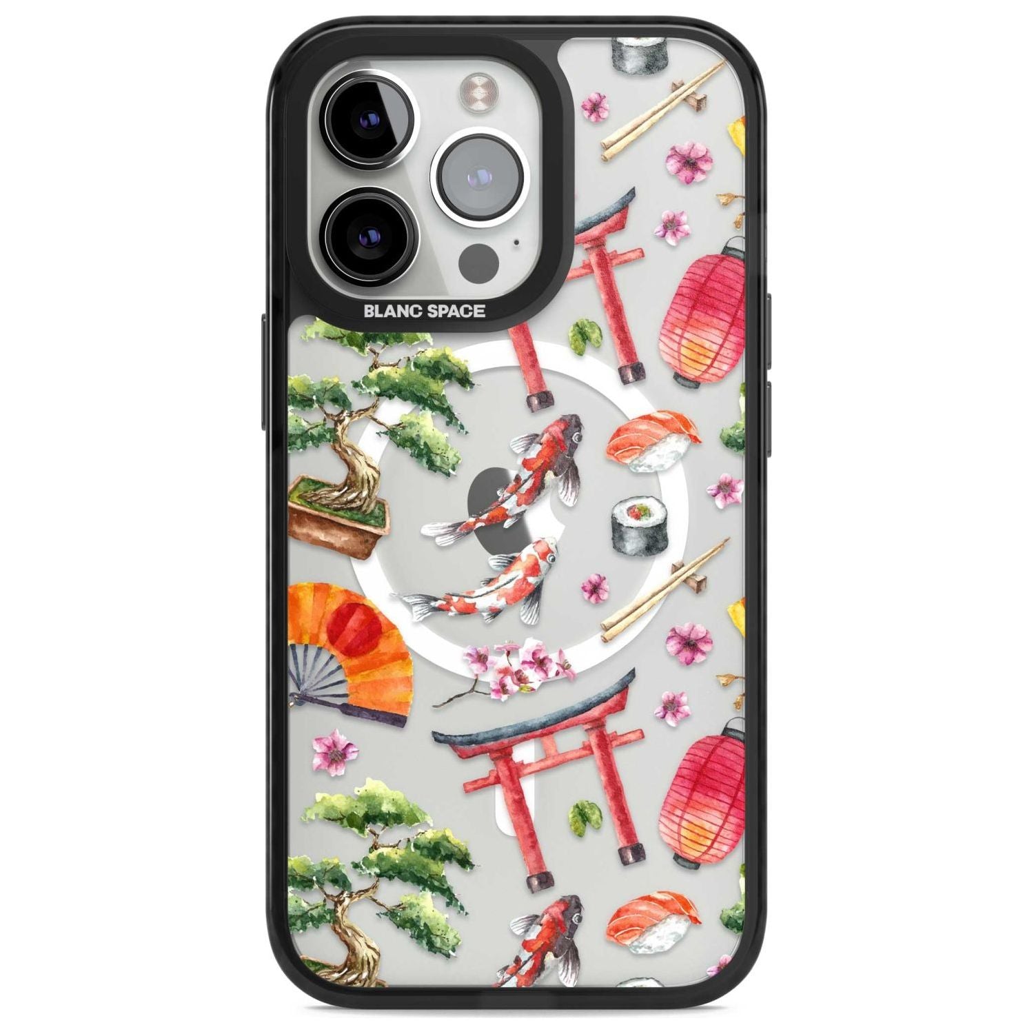 Mixed Japanese Watercolour Pattern Phone Case iPhone 15 Pro Max / Magsafe Black Impact Case,iPhone 15 Pro / Magsafe Black Impact Case,iPhone 14 Pro Max / Magsafe Black Impact Case,iPhone 14 Pro / Magsafe Black Impact Case,iPhone 13 Pro / Magsafe Black Impact Case Blanc Space