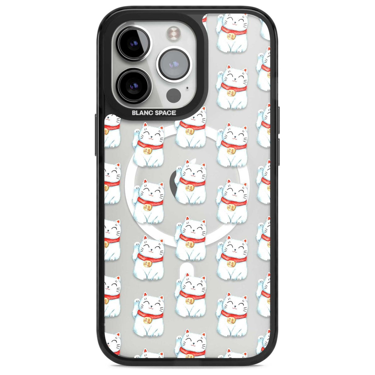 Lucky Cat Maneki-Neko Japanese Pattern Phone Case iPhone 15 Pro Max / Magsafe Black Impact Case,iPhone 15 Pro / Magsafe Black Impact Case,iPhone 14 Pro Max / Magsafe Black Impact Case,iPhone 14 Pro / Magsafe Black Impact Case,iPhone 13 Pro / Magsafe Black Impact Case Blanc Space