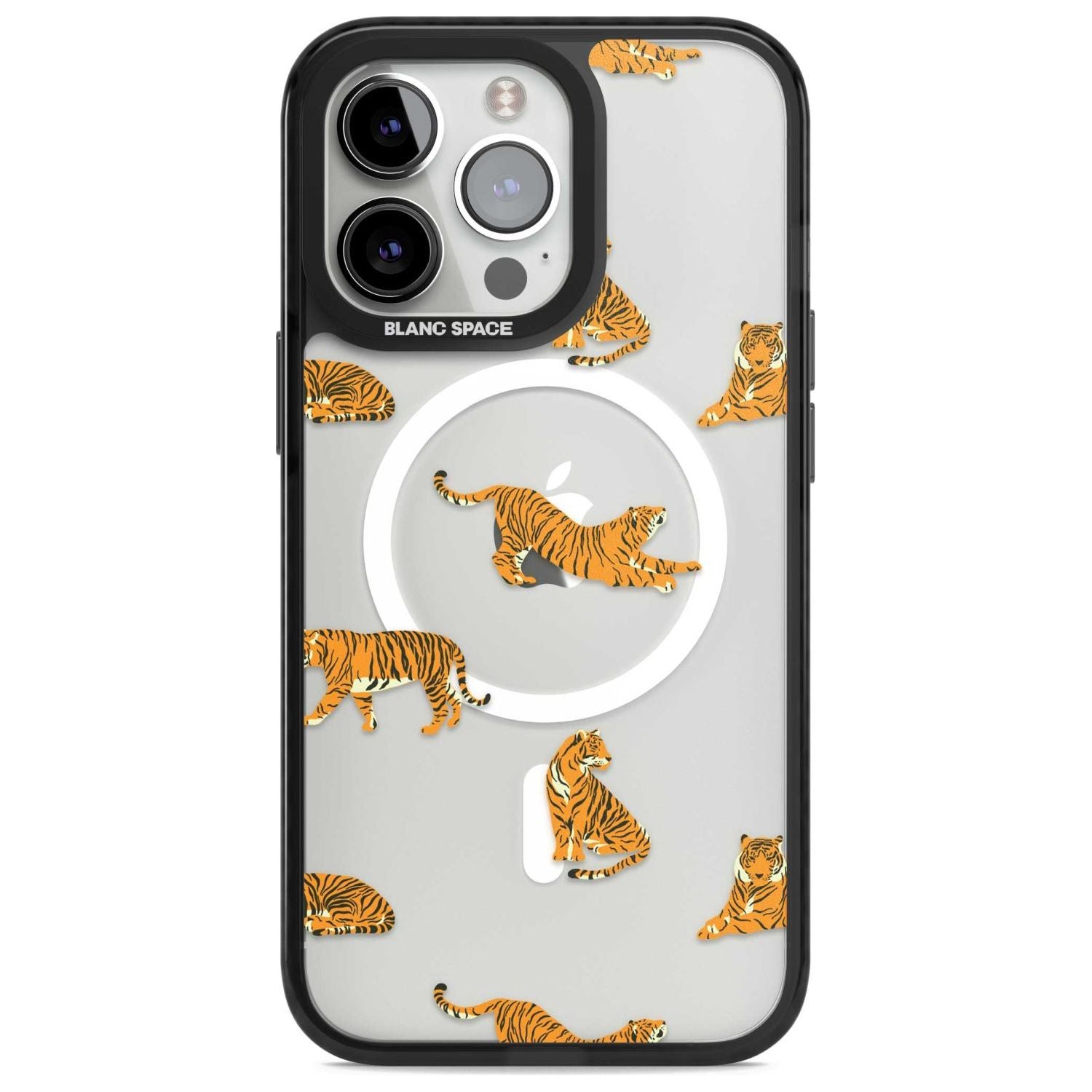 Clear Tiger Jungle Cat Pattern Phone Case iPhone 15 Pro Max / Magsafe Black Impact Case,iPhone 15 Pro / Magsafe Black Impact Case,iPhone 14 Pro Max / Magsafe Black Impact Case,iPhone 14 Pro / Magsafe Black Impact Case,iPhone 13 Pro / Magsafe Black Impact Case Blanc Space